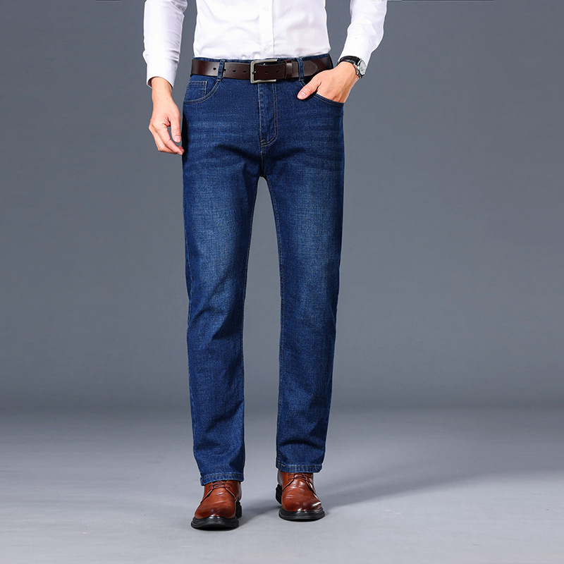 Blugi de vară pentru bărbați, stil business, casual, de primăvară și toamnă, drepți din bumbac, spălați de tatăl tatălui, respirabili, de vârstă mijlocie