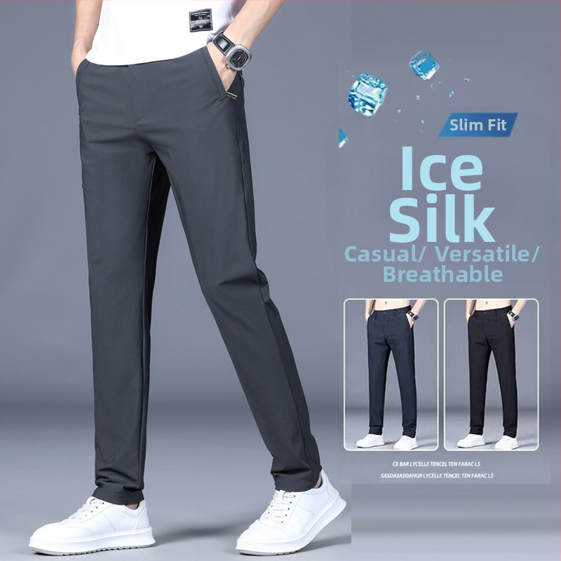 Pánske letné tenké rovné nohavice Ice Silk, ležérne, pánske, jarné a letné, rýchloschnúce, luxusné, biznis, westernové, strečové