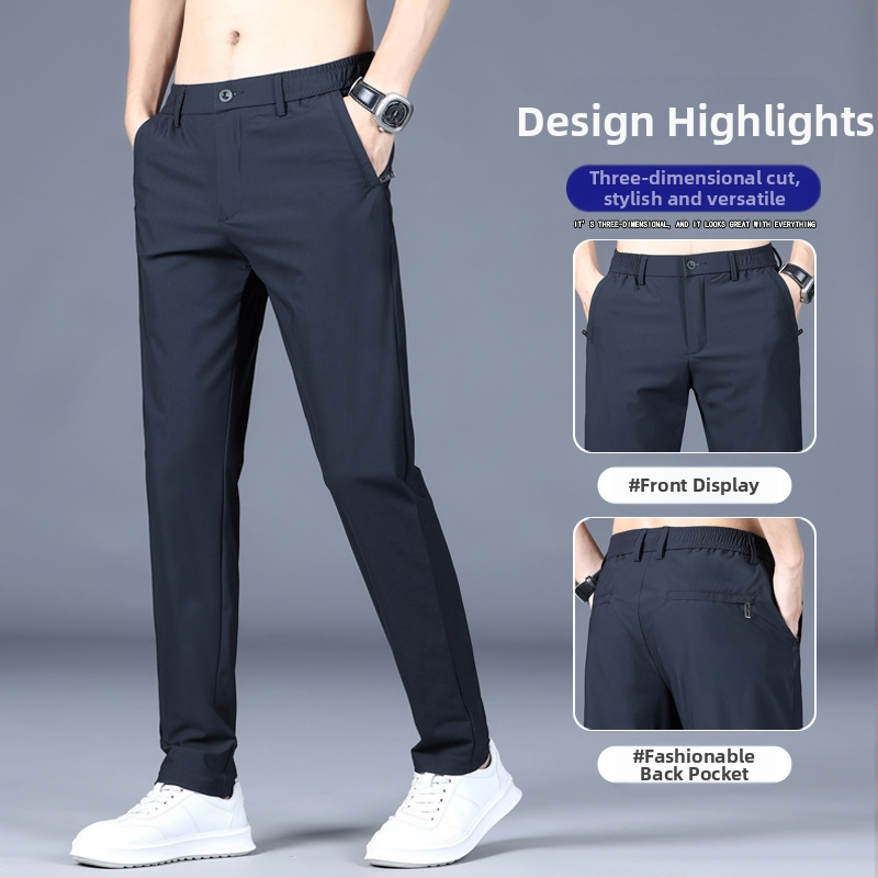 Pánske letné tenké rovné nohavice Ice Silk, ležérne, pánske, jarné a letné, rýchloschnúce, luxusné, biznis, westernové, strečové