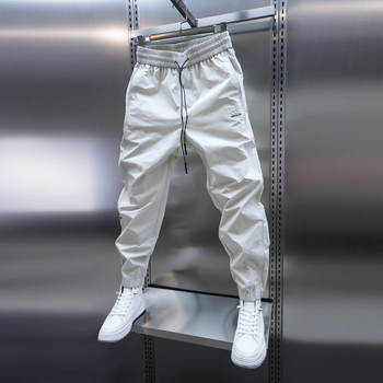 Bărbați vara 2025 pantaloni casual de culoare solidă, cu elastic, jogger blugi la modă, stil coreean, slim fit, pantaloni conici