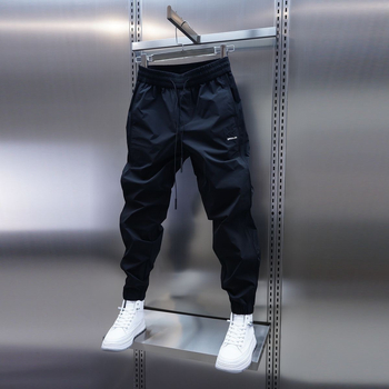 Bărbați vara 2025 pantaloni casual de culoare solidă, cu elastic, jogger blugi la modă, stil coreean, slim fit, pantaloni conici