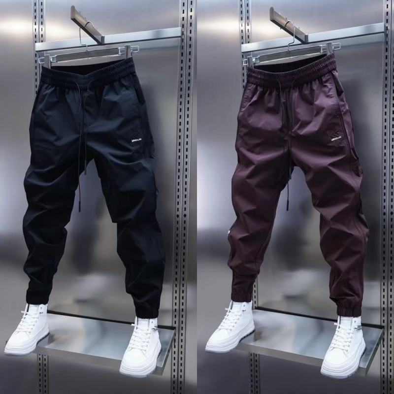 Bărbați vara 2025 pantaloni casual de culoare solidă, cu elastic, jogger blugi la modă, stil coreean, slim fit, pantaloni conici