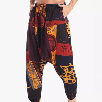 Pantaloni de yoga boemi largi din bumbac pentru bărbați și femei, cu model Harlan, transfrontalieri 2024, pantaloni Sling pentru bărbați