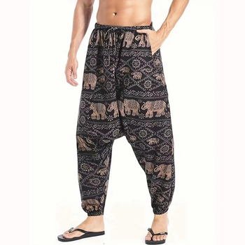 Pantaloni de yoga boemi largi din bumbac pentru bărbați și femei, cu model Harlan, transfrontalieri 2024, pantaloni Sling pentru bărbați