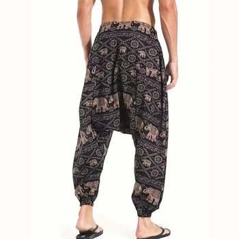 Pantaloni de yoga boemi largi din bumbac pentru bărbați și femei, cu model Harlan, transfrontalieri 2024, pantaloni Sling pentru bărbați