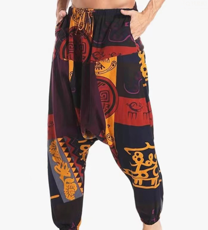 Pantaloni de yoga boemi largi din bumbac pentru bărbați și femei, cu model Harlan, transfrontalieri 2024, pantaloni Sling pentru bărbați
