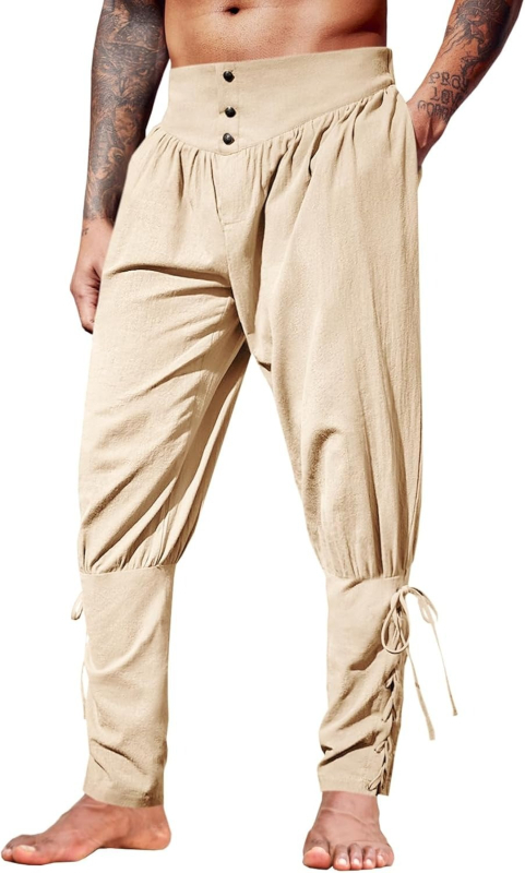 Pantaloni casual pentru bărbați, sosire nouă, pantaloni casual Amazon, pantaloni de vară, pantaloni cu bareta la gleznă, pantaloni medievali cu corabie pirat 2