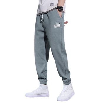 Pantaloni casual din mătase de gheață pentru bărbați, coreeni, de primăvară și de vară, ultra-subțiri, crop, pantaloni sport largi, legați la gleznă, pantaloni sport, pantaloni de aprovizionare pentru bărbați