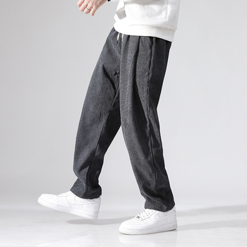 Pantaloni largi din catifea reiată pentru bărbați, căptușiți cu fleece, de toamnă și de iarnă, lungi și lejeri, cu talie elastică, pantaloni casual japonezi pentru bărbați