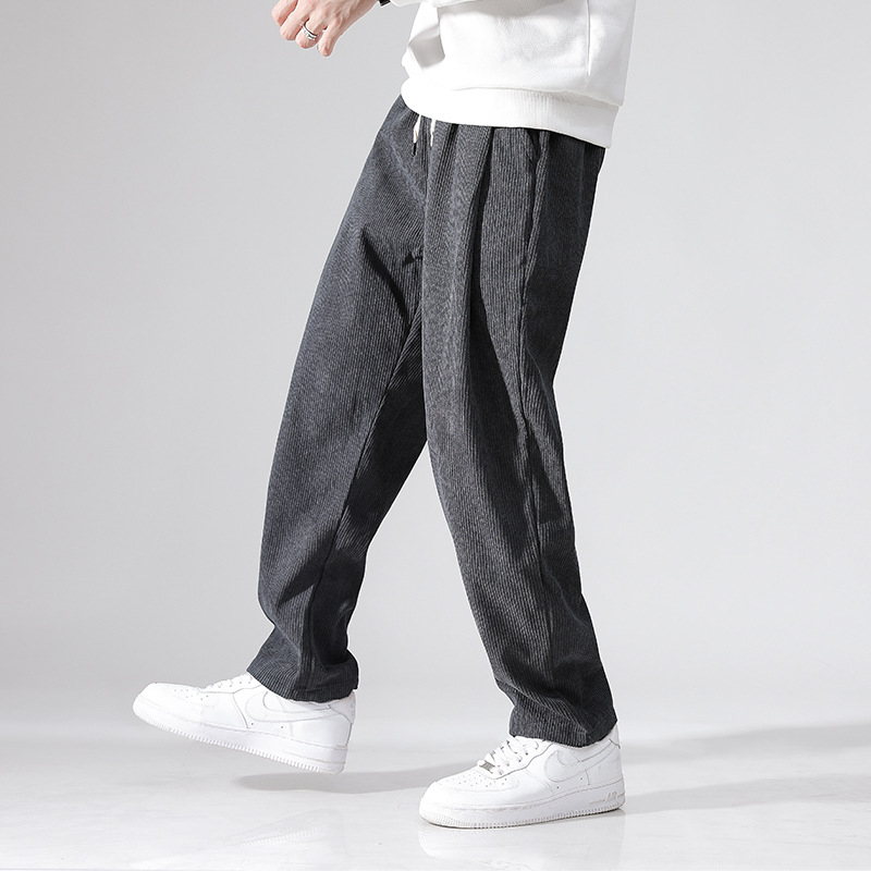 Pantaloni largi din catifea reiată pentru bărbați, căptușiți cu fleece, de toamnă și de iarnă, lungi și lejeri, cu talie elastică, pantaloni casual japonezi pentru bărbați