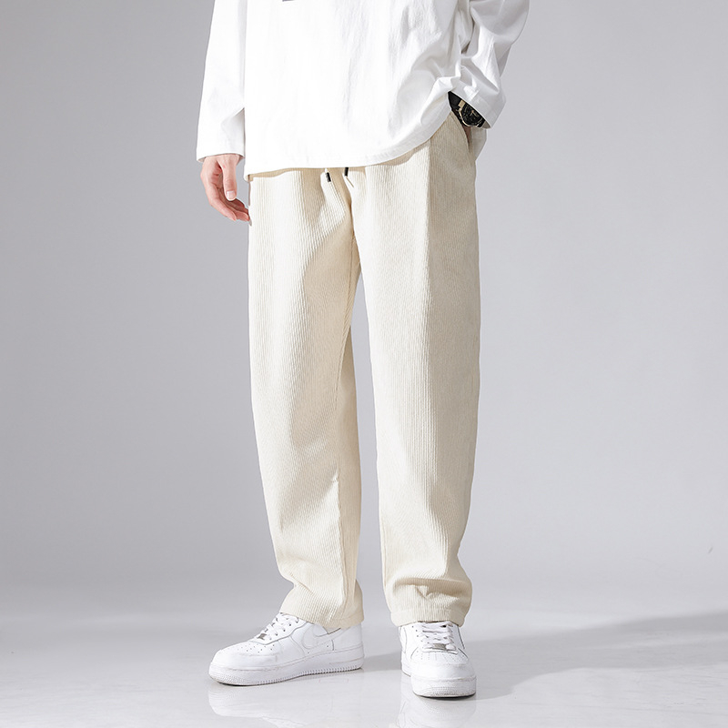 Pantaloni largi din catifea reiată pentru bărbați, căptușiți cu fleece, de toamnă și de iarnă, lungi și lejeri, cu talie elastică, pantaloni casual japonezi pentru bărbați