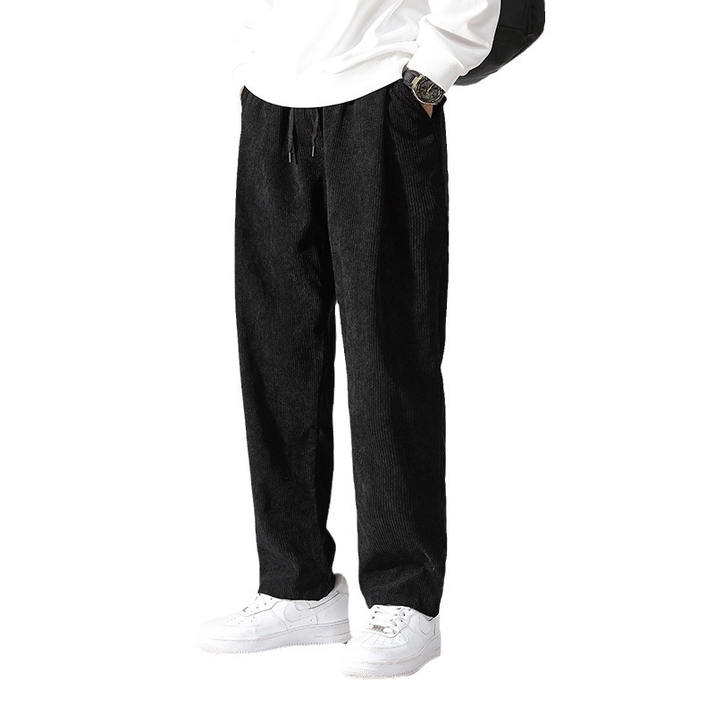 Pantaloni largi din catifea reiată pentru bărbați, căptușiți cu fleece, de toamnă și de iarnă, lungi și lejeri, cu talie elastică, pantaloni casual japonezi pentru bărbați