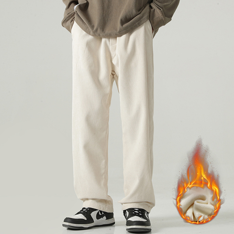 Pantaloni largi din catifea reiată pentru bărbați, căptușiți cu fleece, de toamnă și de iarnă, lungi și lejeri, cu talie elastică, pantaloni casual japonezi pentru bărbați