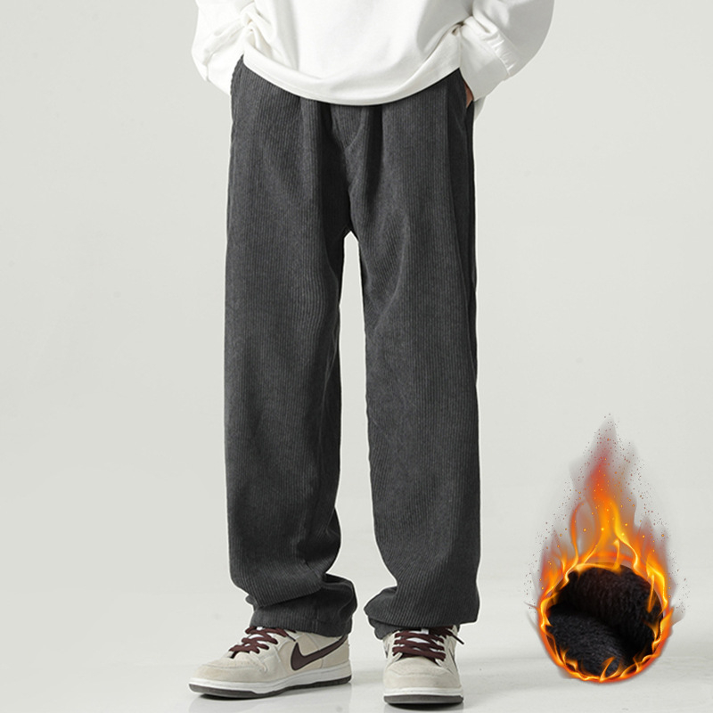 Pantaloni largi din catifea reiată pentru bărbați, căptușiți cu fleece, de toamnă și de iarnă, lungi și lejeri, cu talie elastică, pantaloni casual japonezi pentru bărbați