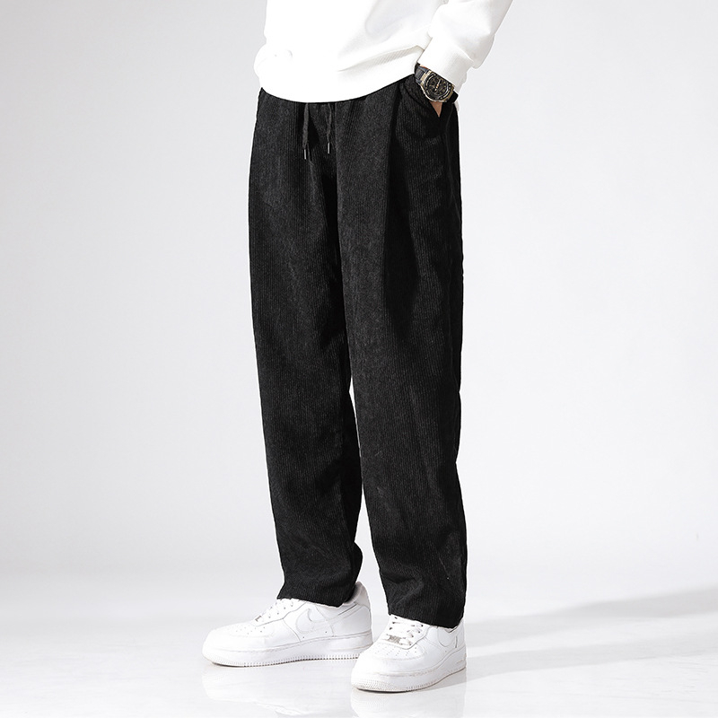 Pantaloni largi din catifea reiată pentru bărbați, căptușiți cu fleece, de toamnă și de iarnă, lungi și lejeri, cu talie elastică, pantaloni casual japonezi pentru bărbați