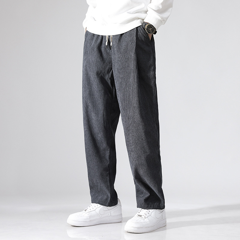 Pantaloni largi din catifea reiată pentru bărbați, căptușiți cu fleece, de toamnă și de iarnă, lungi și lejeri, cu talie elastică, pantaloni casual japonezi pentru bărbați