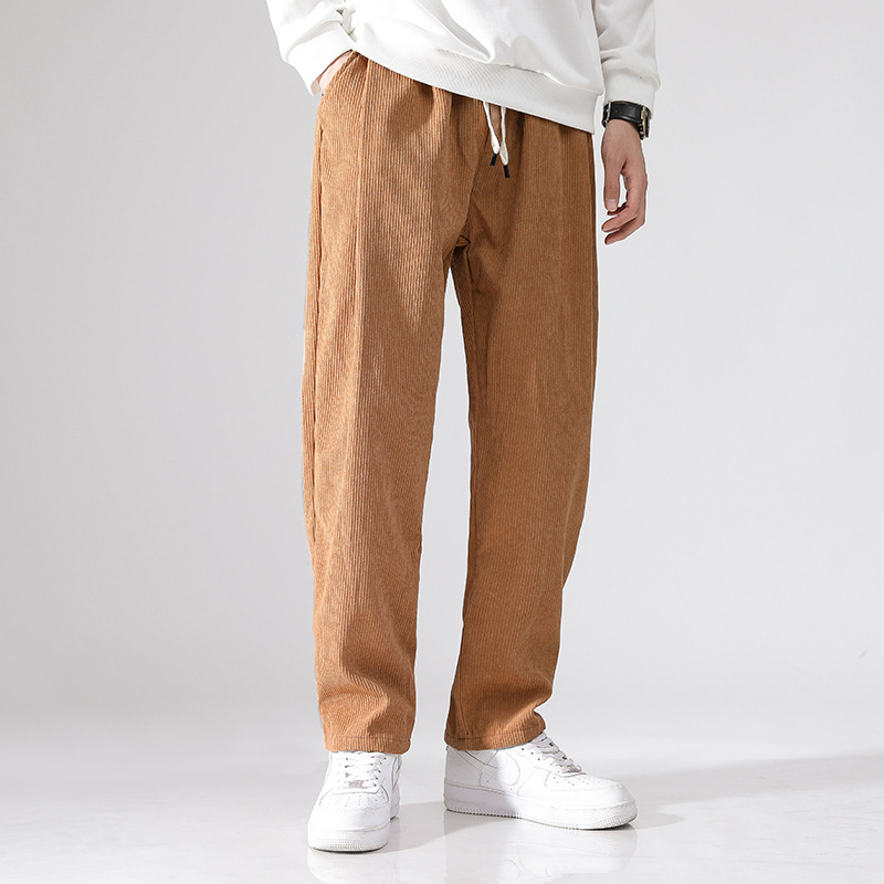 Pantaloni largi din catifea reiată pentru bărbați, căptușiți cu fleece, de toamnă și de iarnă, lungi și lejeri, cu talie elastică, pantaloni casual japonezi pentru bărbați