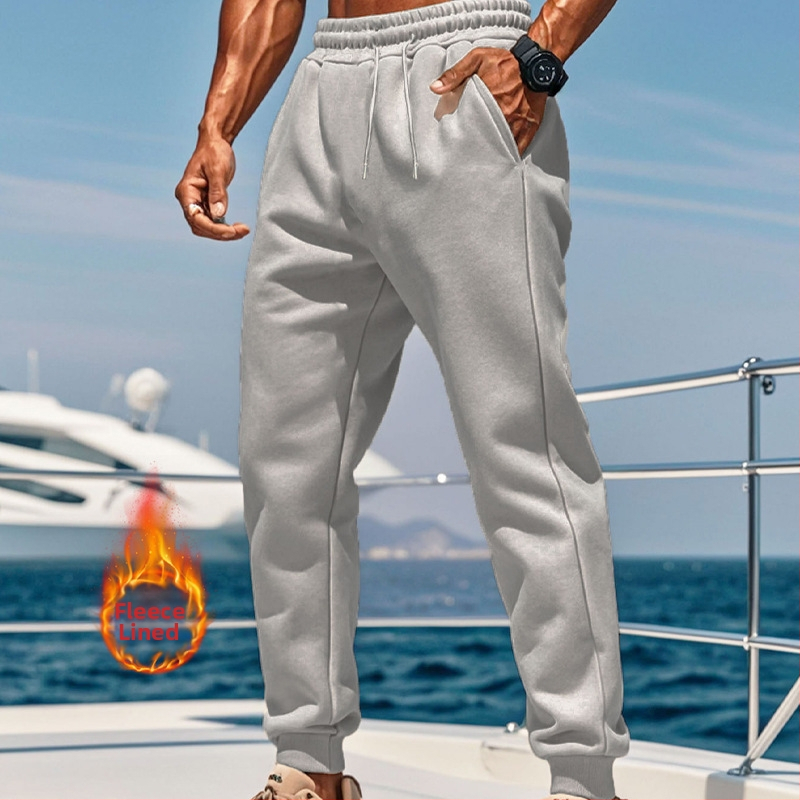 Pantaloni casual pentru bărbați europeni și americani, de toamnă și de iarnă, din fleece, de culoare solidă, potriviți pentru sporturi în aer liber, pentru comerț electronic transfrontalier