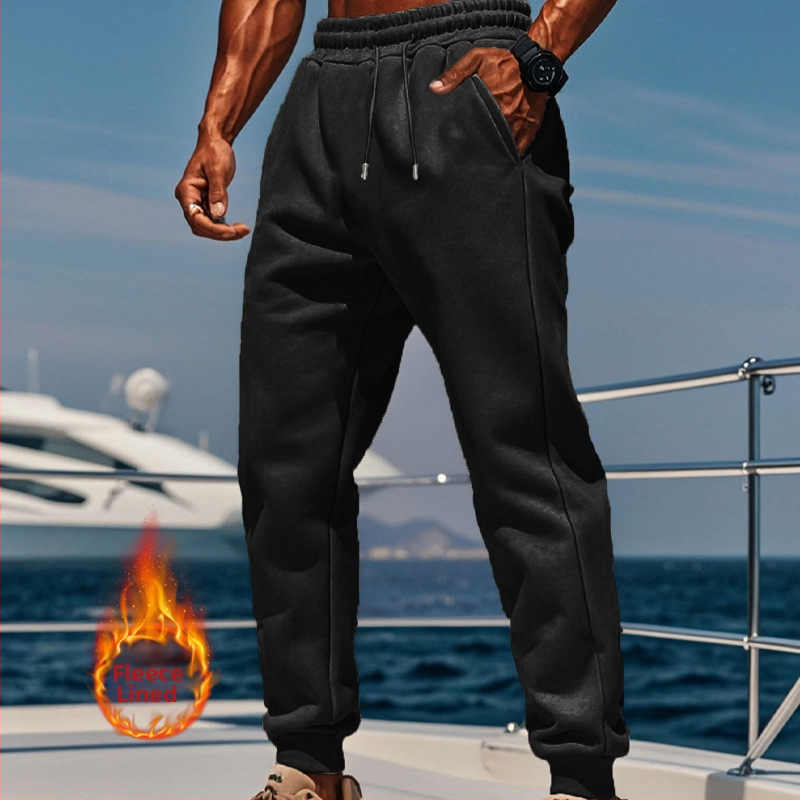 Pantaloni casual pentru bărbați europeni și americani, de toamnă și de iarnă, din fleece, de culoare solidă, potriviți pentru sporturi în aer liber, pentru comerț electronic transfrontalier
