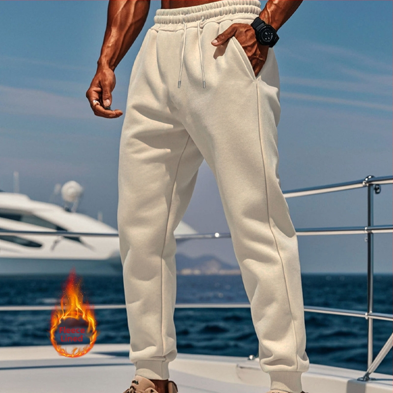 Pantaloni casual pentru bărbați europeni și americani, de toamnă și de iarnă, din fleece, de culoare solidă, potriviți pentru sporturi în aer liber, pentru comerț electronic transfrontalier