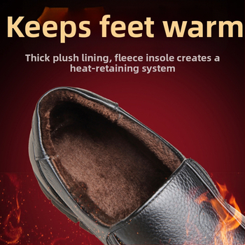 Χειμερινά ζεστά βαμβακερά παπούτσια με επένδυση fleece 2024 νέα ανδρικά δερμάτινα παπούτσια με στρώσεις δέρματος για το κεφάλι, μαλακό κάτω μέρος, μεσήλικα παπούτσια πατέρα