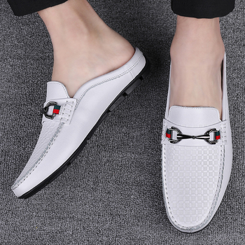 Καλοκαιρινά παπούτσια μισής στήριξης από μαλακό δέρμα αγελάδας, αναπνεύσιμα, άνετα δερμάτινα παπούτσια ενός βήματος, για χαλαρή οδήγηση