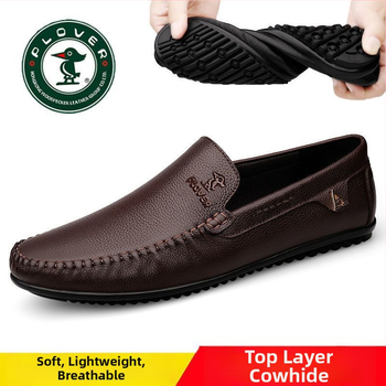 PLOVER Μαλακό Πάτος από Μαλακό Δέρμα Ανδρικά Παπούτσια Beans Στρώμα Κεφαλής Παπουτσιού Δέρμα Βακάδας Καλοκαιρινά Αναπνέοντα Δερμάτινα Παπούτσια Ανδρικά Νέα