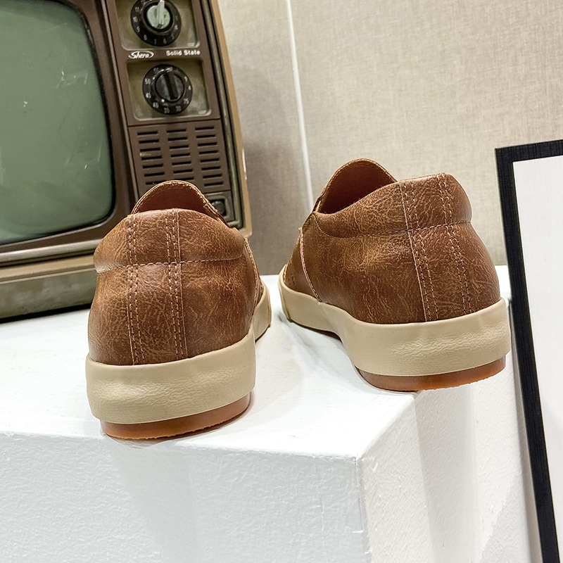 Pantofi albi, pantofi sport casual elastici pentru bărbați, pantofi din piele leneși, pantofi de vară ușori din cauciuc, pantofi kaki, pantofi plați