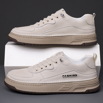 2025 Νέα γνήσια δερμάτινα ρετρό λευκά παπούτσια με χοντρή σόλα, ανδρικά casual δερμάτινα παπούτσια, μοντέρνα κορεάτικα αθλητικά παπούτσια μόδας