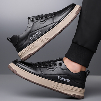 2025 Νέα γνήσια δερμάτινα ρετρό λευκά παπούτσια με χοντρή σόλα, ανδρικά casual δερμάτινα παπούτσια, μοντέρνα κορεάτικα αθλητικά παπούτσια μόδας