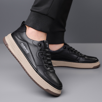 2025 Νέα γνήσια δερμάτινα ρετρό λευκά παπούτσια με χοντρή σόλα, ανδρικά casual δερμάτινα παπούτσια, μοντέρνα κορεάτικα αθλητικά παπούτσια μόδας