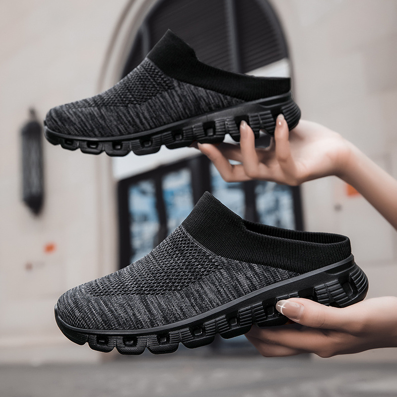 Sportske ležerne cipele Muške ljetne leteće mrežaste cipele s polu-vučenim nogavicama, prekogranične, plus veličine, Jinjiang hladno ljepljive muške cipele, odobrenje para