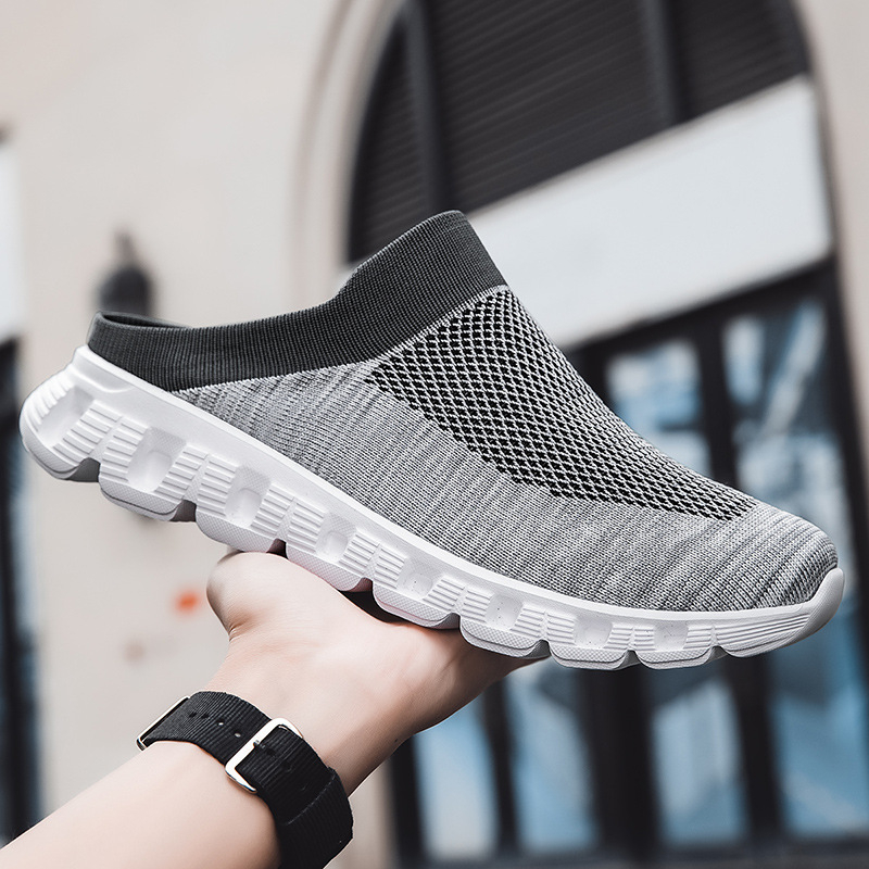 Sportske ležerne cipele Muške ljetne leteće mrežaste cipele s polu-vučenim nogavicama, prekogranične, plus veličine, Jinjiang hladno ljepljive muške cipele, odobrenje para