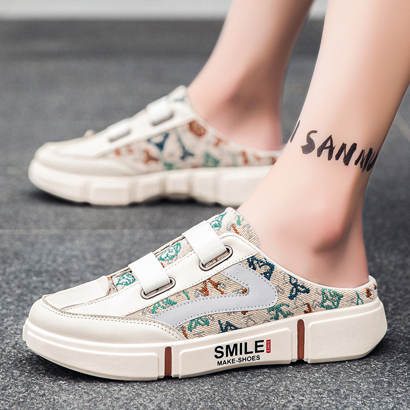 Plátenné topánky Pánske letné priedušné nazúvacie topánky bez podpätku, lenivé, polo-ťahacie športové ležérne tenisky, výklenkové látkové topánky Pánske topánky