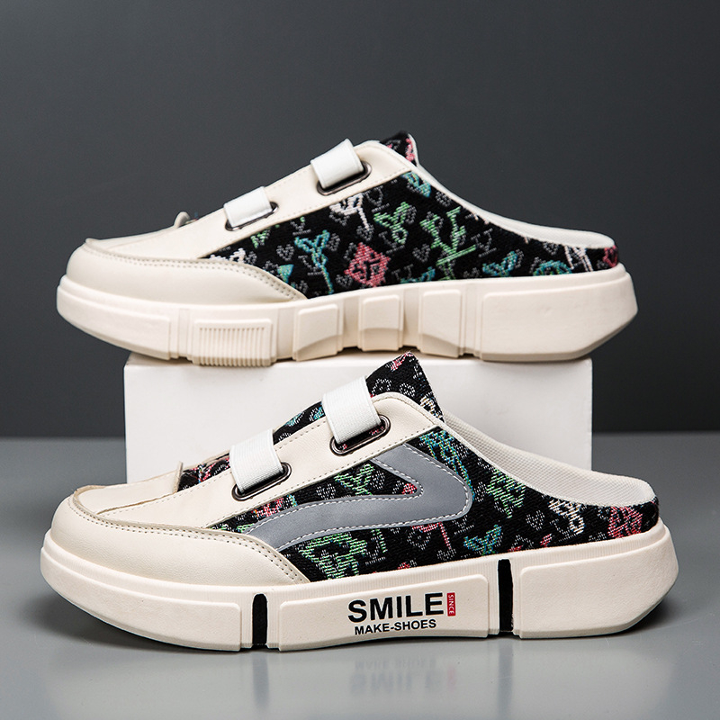 Plátenné topánky Pánske letné priedušné nazúvacie topánky bez podpätku, lenivé, polo-ťahacie športové ležérne tenisky, výklenkové látkové topánky Pánske topánky