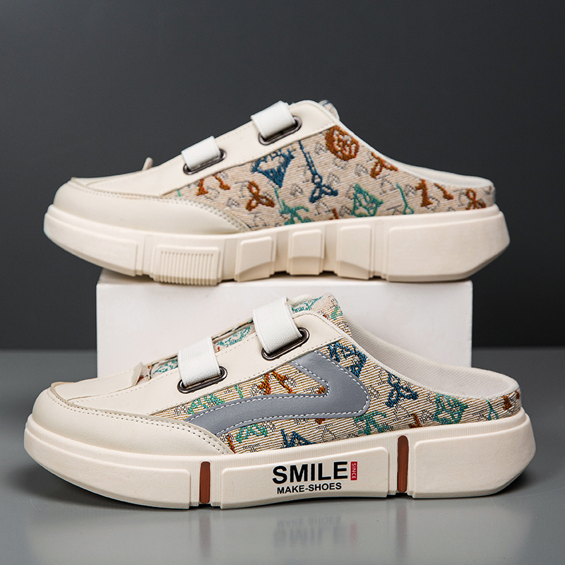 Plátenné topánky Pánske letné priedušné nazúvacie topánky bez podpätku, lenivé, polo-ťahacie športové ležérne tenisky, výklenkové látkové topánky Pánske topánky