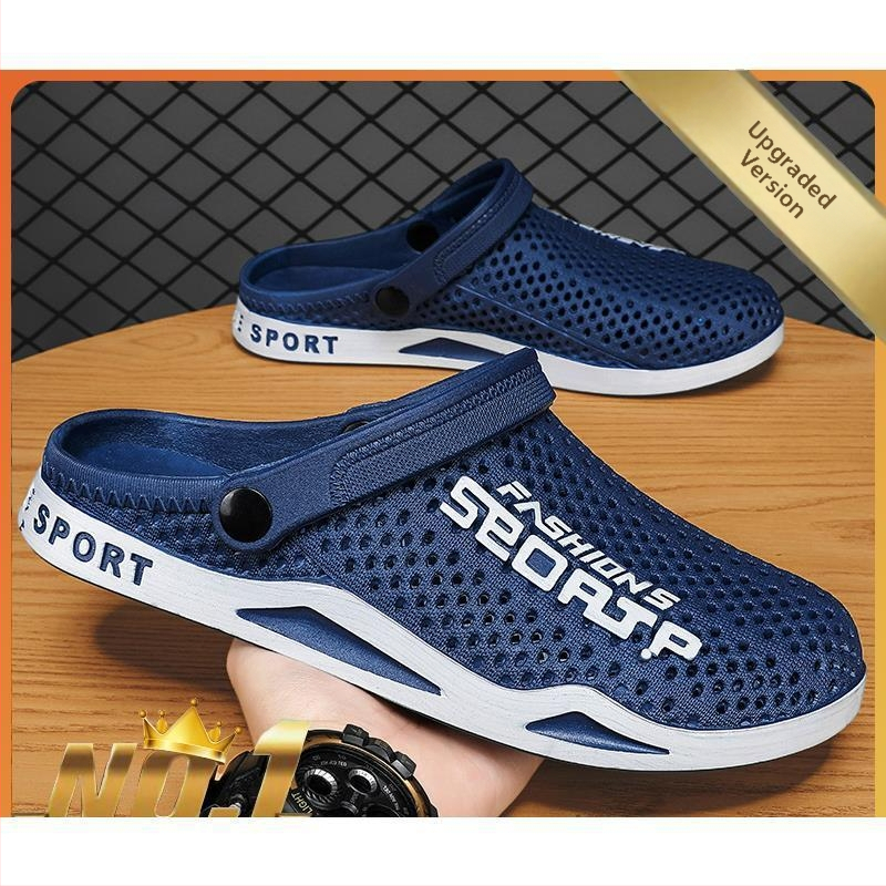 Pantofi de vară cu gaură nouă, sandale respirabile bidirecționale, antiderapante, cu fund moale, cu vârful închis, papuci de exterior, pantofi de plajă cu fund gros