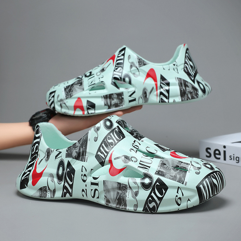 Pantofi cu gaură pentru bărbați și femei, pantofi de plajă în aer liber EVA pentru cupluri Baotou, papuci cu gaură, pantofi de grădină cu graffiti, pantofi de plajă