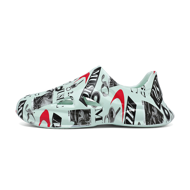 Pantofi cu gaură pentru bărbați și femei, pantofi de plajă în aer liber EVA pentru cupluri Baotou, papuci cu gaură, pantofi de grădină cu graffiti, pantofi de plajă