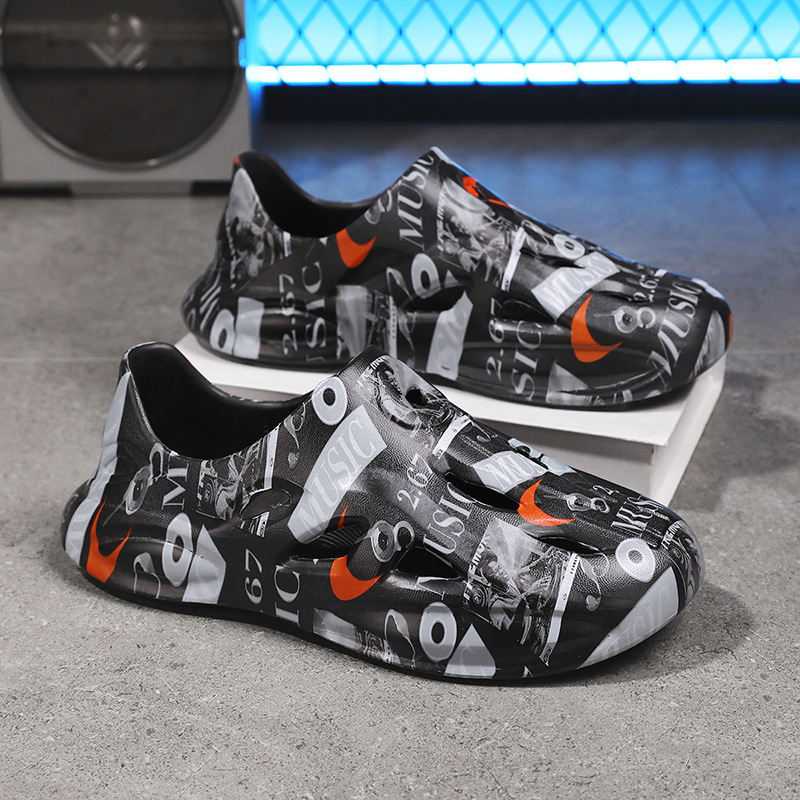 Pantofi cu gaură pentru bărbați și femei, pantofi de plajă în aer liber EVA pentru cupluri Baotou, papuci cu gaură, pantofi de grădină cu graffiti, pantofi de plajă