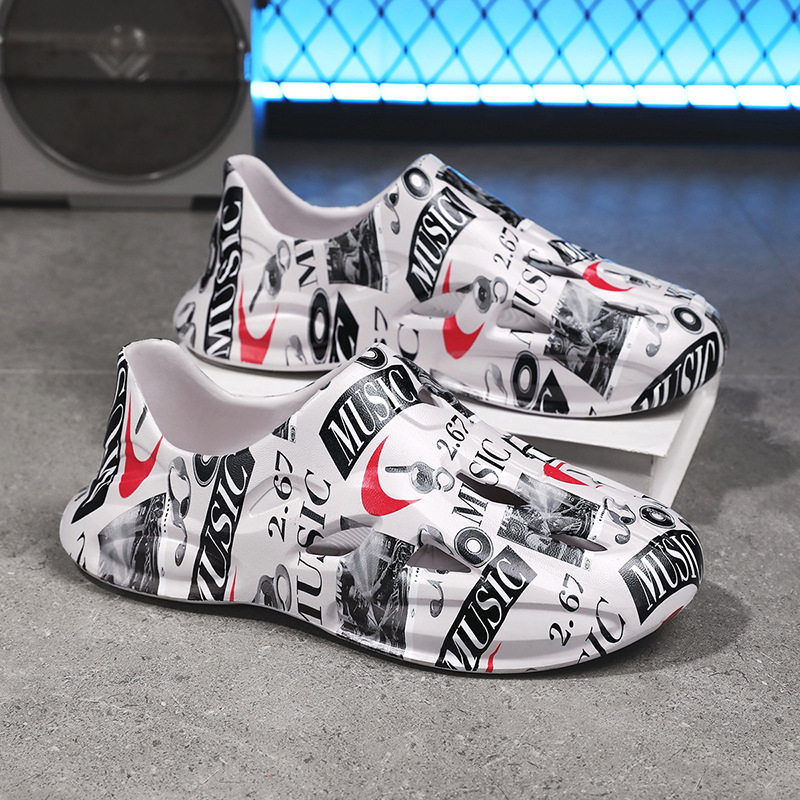 Pantofi cu gaură pentru bărbați și femei, pantofi de plajă în aer liber EVA pentru cupluri Baotou, papuci cu gaură, pantofi de grădină cu graffiti, pantofi de plajă