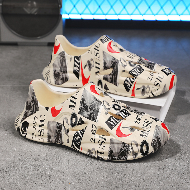 Pantofi cu gaură pentru bărbați și femei, pantofi de plajă în aer liber EVA pentru cupluri Baotou, papuci cu gaură, pantofi de grădină cu graffiti, pantofi de plajă