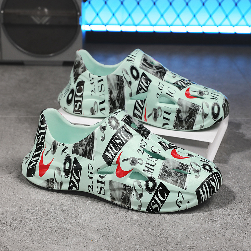 Pantofi cu gaură pentru bărbați și femei, pantofi de plajă în aer liber EVA pentru cupluri Baotou, papuci cu gaură, pantofi de grădină cu graffiti, pantofi de plajă