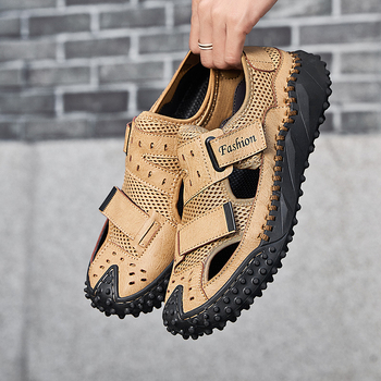 Мъжки обувки с ръчно изработен шев, ежедневни обувки за открито, кожени обувки с катарама, летни, с ниско деколте, големи размери, дишащи мрежести обувки за мъже