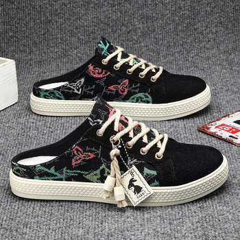 Audekla vīriešu apavi vasaras elpojoši zema augšdaļa ikdienas kedas platformas auduma apavi slinki uzvelkami papēži puselastīgi modernas kurpes