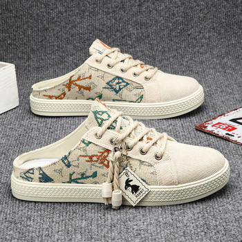 Audekla vīriešu apavi vasaras elpojoši zema augšdaļa ikdienas kedas platformas auduma apavi slinki uzvelkami papēži puselastīgi modernas kurpes