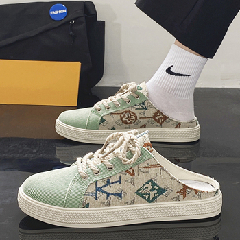 Audekla vīriešu apavi vasaras elpojoši zema augšdaļa ikdienas kedas platformas auduma apavi slinki uzvelkami papēži puselastīgi modernas kurpes