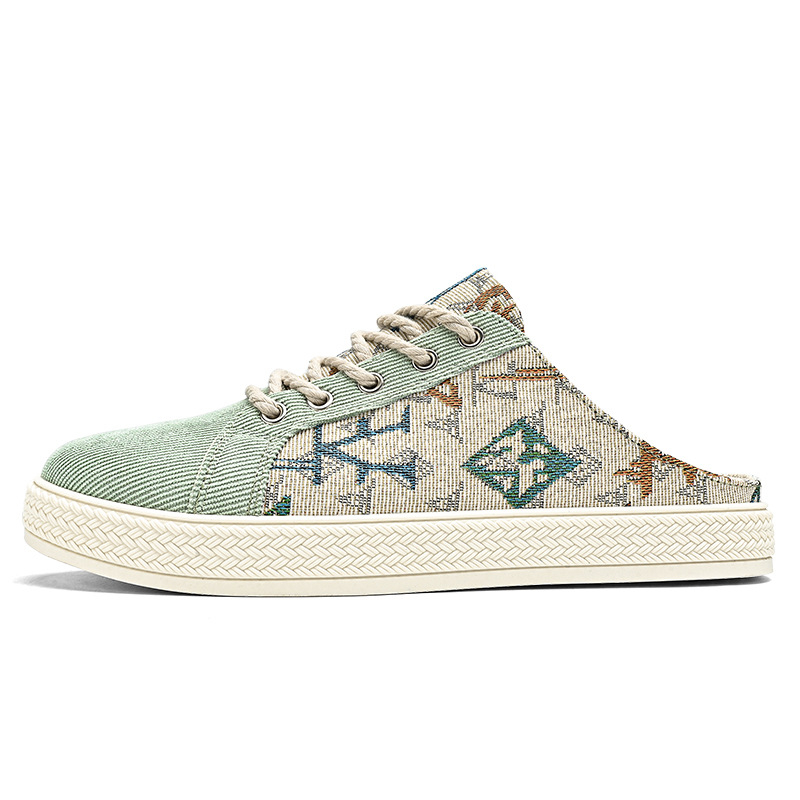 Audekla vīriešu apavi vasaras elpojoši zema augšdaļa ikdienas kedas platformas auduma apavi slinki uzvelkami papēži puselastīgi modernas kurpes