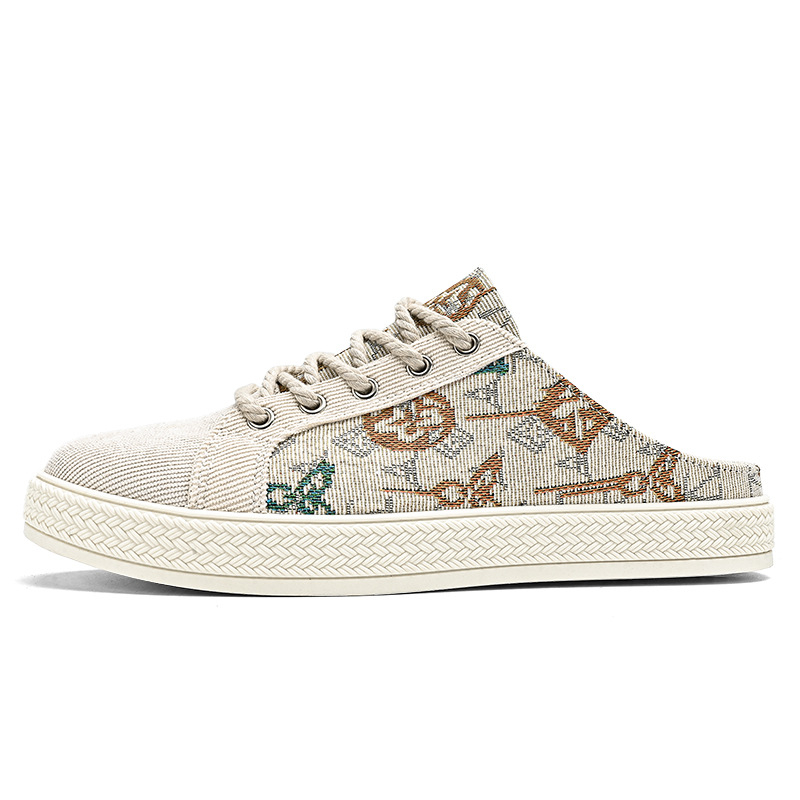 Audekla vīriešu apavi vasaras elpojoši zema augšdaļa ikdienas kedas platformas auduma apavi slinki uzvelkami papēži puselastīgi modernas kurpes