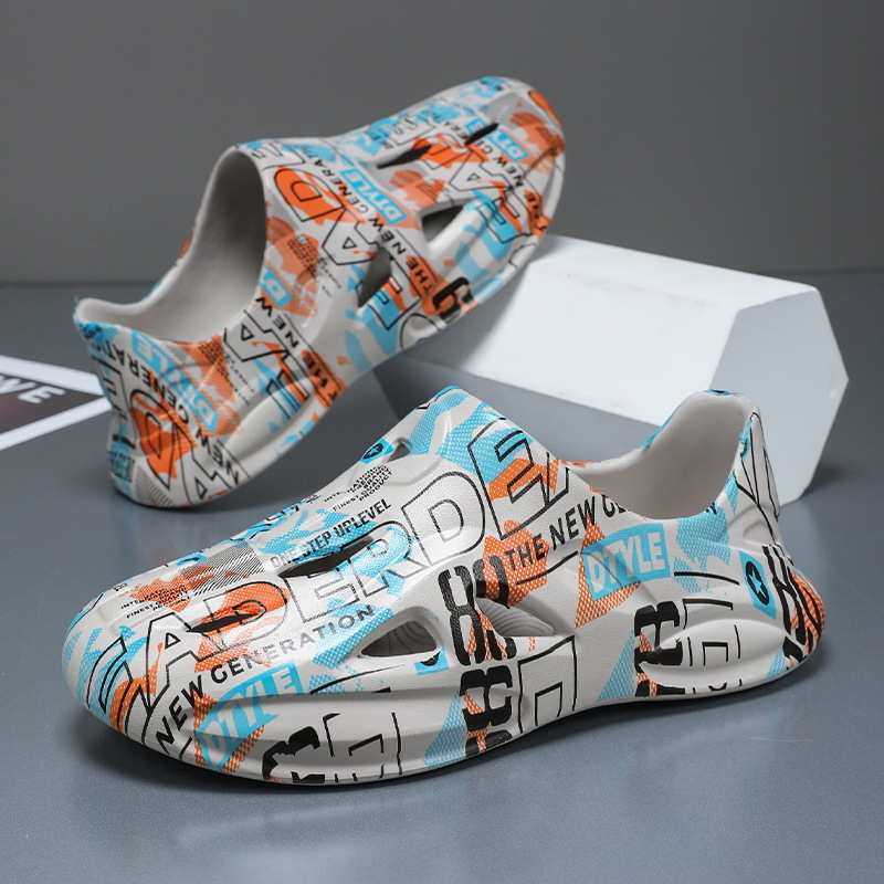 Pantofi sport pentru bărbați, pantofi sport cu talpă groasă, antiderapanți, imprimare colorată, Baotou, pantofi de plajă, pantofi sport casual, pantofi de plajă, pantofi sport, pantofi de plajă